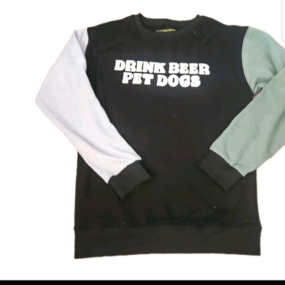 Assholes Live Forever Unisex "Drink Beer Pet Dogs" Crew Neck Sweater S - Picture 2 of 6